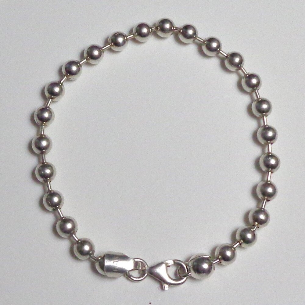 Pallini Italy 925 Sterling Silver 5mm Ball Bead 7.5" Dog Tag Chainlink Bracelet